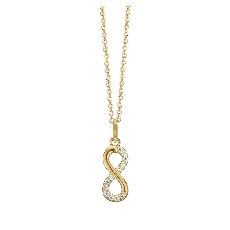 Aagaard vedhæng i 8 kt guld med evighedstegn og zirkonia, 18 mm, med forgyldt kæde 45 cm.
